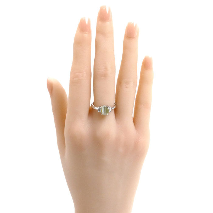 Pt900プラチナ リング・指輪 キャッツアイ1.74ct ダイヤモンド0.21ct 14号 5.2g レディース【中古】