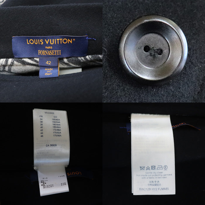 LOUIS VUITTON ルイ・ヴィトン モノグラム アーキテクチャ ジャカード リバーシブル ピーコート コート ブラック グレー 1A9AJ5 42 ユニセックス【中古】【美品】