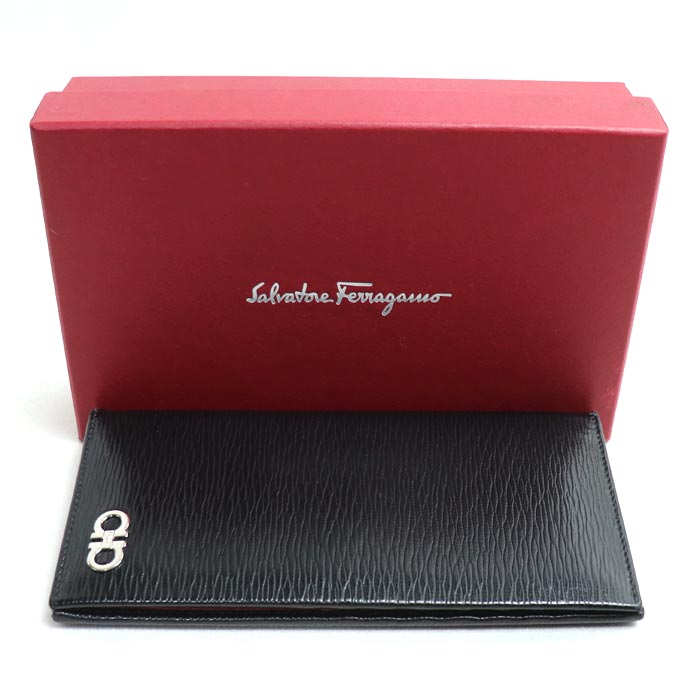 Salvatore Ferragamo サルヴァトーレフェラガモ ガンチーニ 長財布 NERO/RED 66A069 686018 メンズ【中古】
