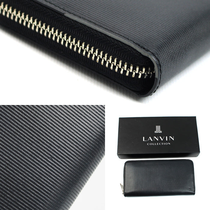 LANVIN ランバン ラウンドファスナー 長財布 ブラック 水色 JLMW7CT2 メンズ【中古】