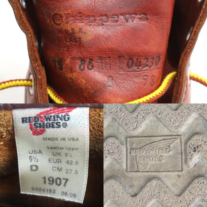 RED WING レッドウィング 6インチ クラシックモック ブーツ ブラウン 1907 9 1/2 メンズ【中古】