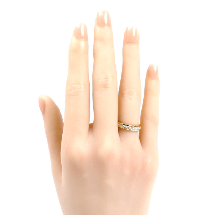 K18YG イエローゴールド ハーフエタニティ リング・指輪 ダイヤモンド0.16ct 8号 3.7g レディース【中古】【美品】