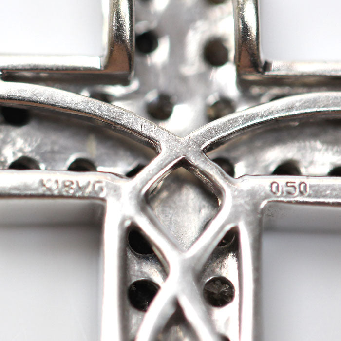 K18WG ホワイトゴールド クロス ペンダントトップ ダイヤモンド0.50ct/ 2.4g レディース【中古】