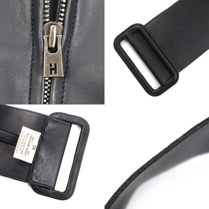 HERMES エルメス トレンチコート ブラック 38 ラムスキン レザーコート レディース【中古】