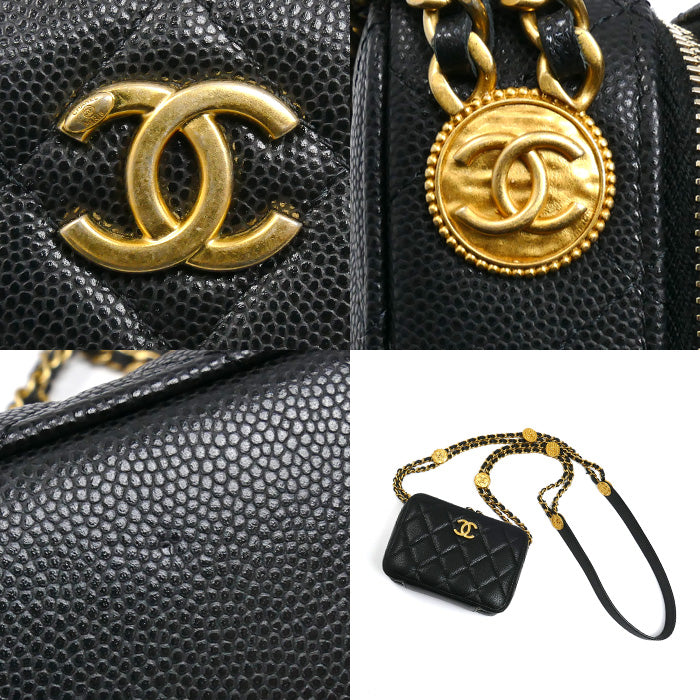 CHANEL シャネル ミニカメラバッグ チェーンショルダー ショルダーバッグ ブラック AP2858 キャビアスキン レディース【中古】【美品】