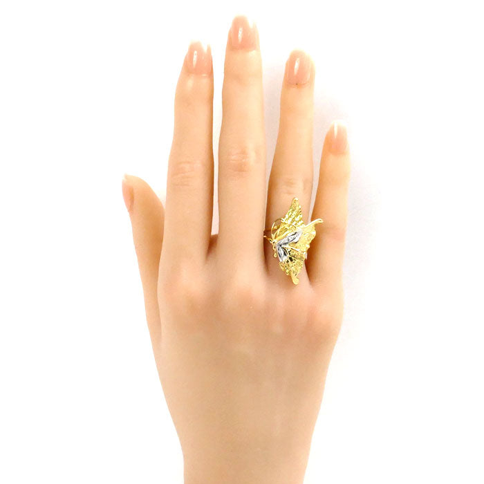 K18YG イエローゴールド Pt900プラチナ 蝶 リング・指輪 ダイヤモンド0.03ct 12号 6.1g レディース【中古】