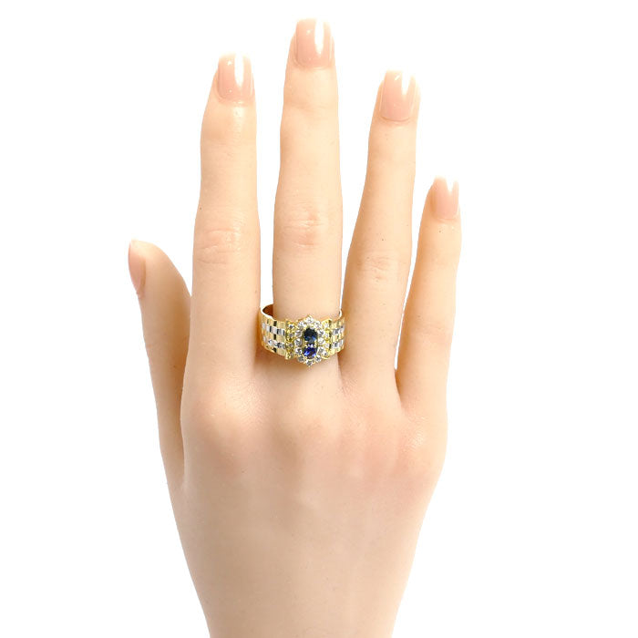 K18YG イエローゴールド Pt900プラチナ リング・指輪 サファイア0.41ct ダイヤモンド0.46ct 20号 8.6g メンズ【中古】【美品】