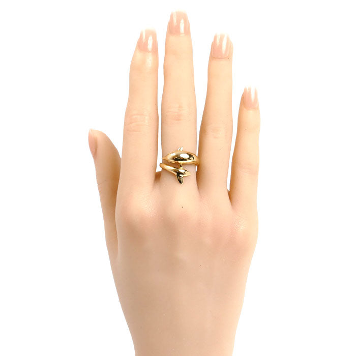 K18YG イエローゴールド イルカ リング・指輪 ダイヤモンド0.02ct 12号 3.3g レディース【中古】