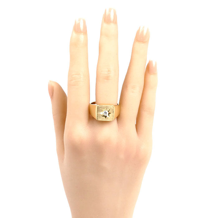 K18YG イエローゴールド 印台 リング・指輪 ダイヤモンド0.25ct 25号 23.6g メンズ【中古】【美品】