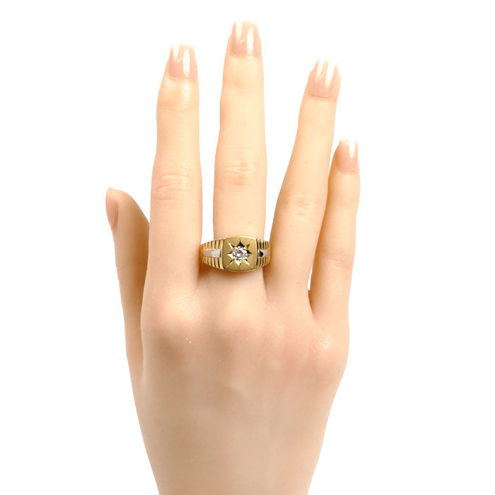 K18YG イエローゴールド Pt900プラチナ リング・指輪 ダイヤモンド0.34ct 24号 8.9g メンズ【中古】【美品】