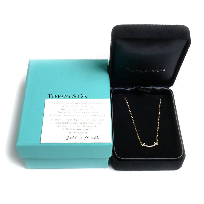 TIFFANY&Co. ティファニー K18PG ピンクゴールド Tスマイル ミニ ダイヤ ネックレス 62617772 ダイヤモンド 2.2g 40/45cm レディース【中古】【美品】