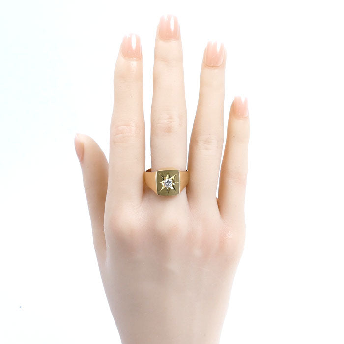 K18YG イエローゴールド 印台 リング・指輪 ダイヤモンド0.22ct 20号 11.9g メンズ【中古】【美品】