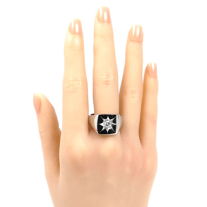 Pt900プラチナ 印台 リング・指輪 ダイヤモンド0.412ct 22号 25.8g メンズ【中古】