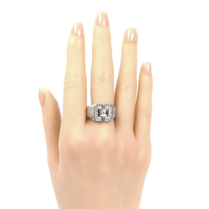 Pt900プラチナ 印台 リング・指輪 ダイヤモンド0.31ct 21号 8.9g メンズ【中古】