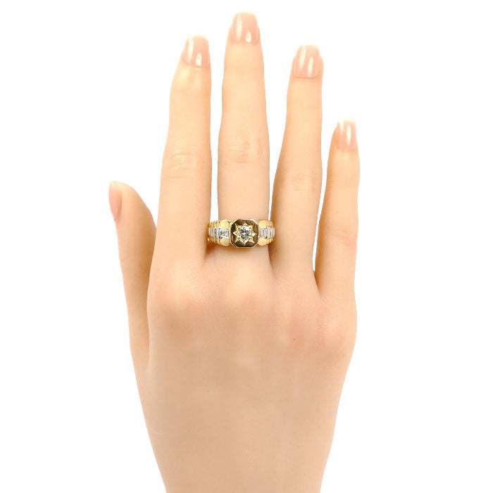 K18YG イエローゴールド Pt900プラチナ リング・指輪 ダイヤモンド0.30ct 17号 7.0g メンズ【中古】【美品】