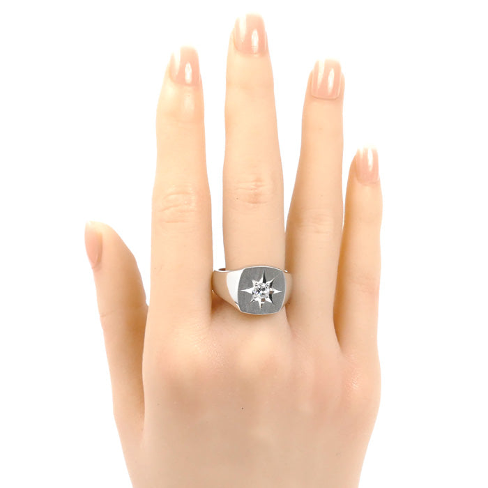 Pt900プラチナ 印台 リング・指輪 ダイヤモンド0.29ct 19号 22.9g メンズ【中古】【美品】