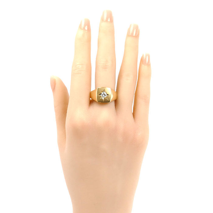 K18YG イエローゴールド 印台 リング・指輪 ダイヤモンド0.29ct 19号 18.3g メンズ【中古】