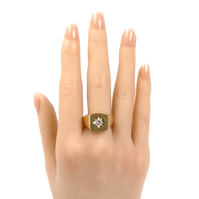 K18YG イエローゴールド 印台 リング・指輪 ダイヤモンド0.31ct 20号 16.0g メンズ【中古】【美品】