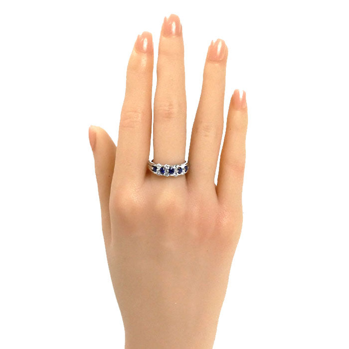 Pt900プラチナ サファイア ダイヤ リング・指輪 サファイア0.57ct ダイヤモンド0.57ct 14.5号 8.1g レディース【中古】【美品】