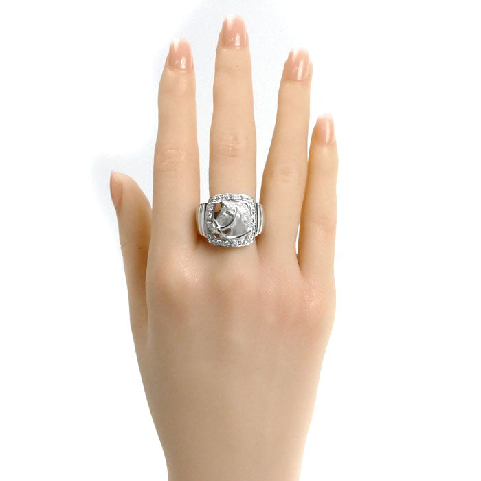 Pt900プラチナ ホースヘッド 馬 リング・指輪 ダイヤモンド0.37ct 20号 21.9g メンズ【中古】【美品】