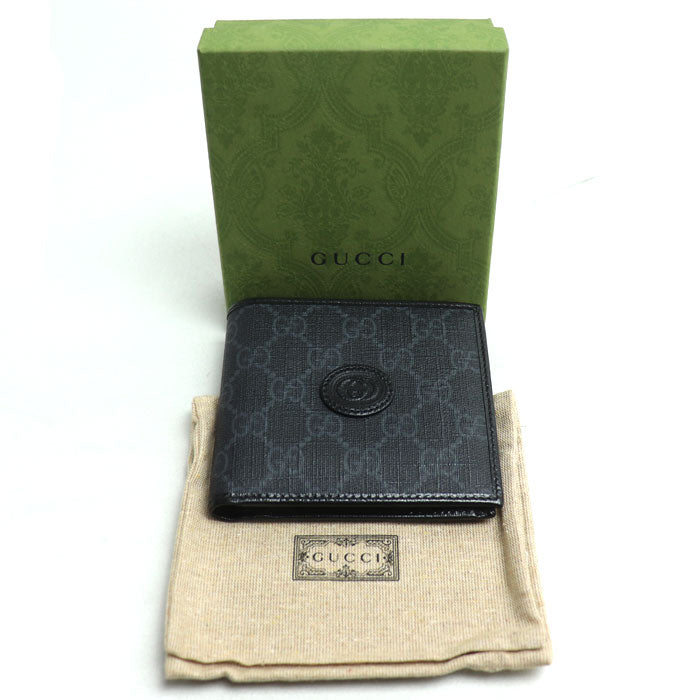GUCCI グッチ GGスプリーム インターロッキングG 二つ折り財布 ブラック 673000 メンズ【中古】【美品】