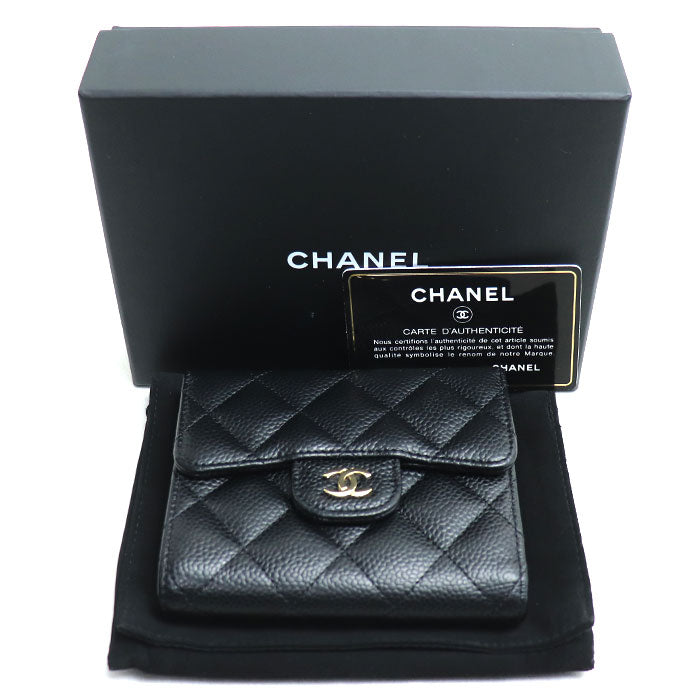 CHANEL シャネル タイムレスクラシック スモールフラップ 三つ折り財布 ブラック AP0231 レディース【中古】