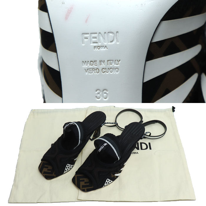 FENDI フェンディ フリーダム ファブリック ストラップ サンダル ブラウン ブラック マルチ 36 レディース【中古】