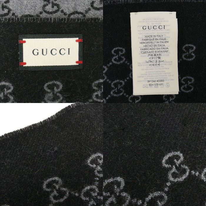 GUCCI グッチ GGパターン マフラー ブラック グレー 391246 4G200 1160 ユニセックス【中古】【美品】