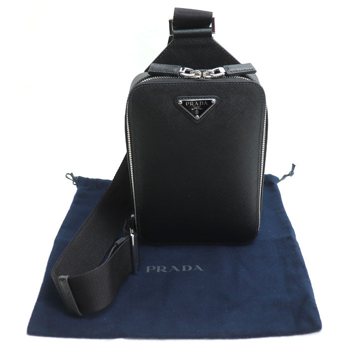 PRADA プラダ ブリック サフィアーノ ワンショルダー ウエストバッグ ブラック 2VZ106 T368500 ユニセックス【中古】【美品】