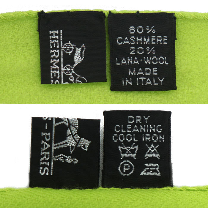 HERMES エルメス カシミヤ/ウール マフラー ライムグリーン ストール 大判 レディース【中古】