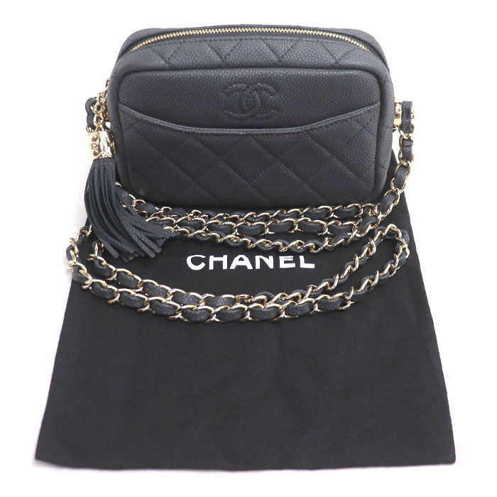 CHANEL シャネル キャビアスキン マトラッセ カメラバッグ ショルダーバッグ ブラック A57717 レディース【中古】【美品】
