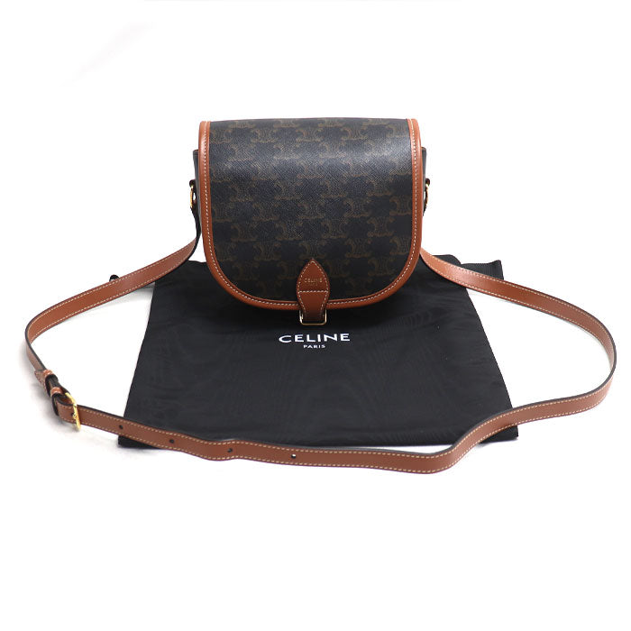 CELINE セリーヌ トリオンフ フォルコ ミディアム ショルダーバッグ ブラウン タン 191502BZJ.04LU レディース【中古】【美品】