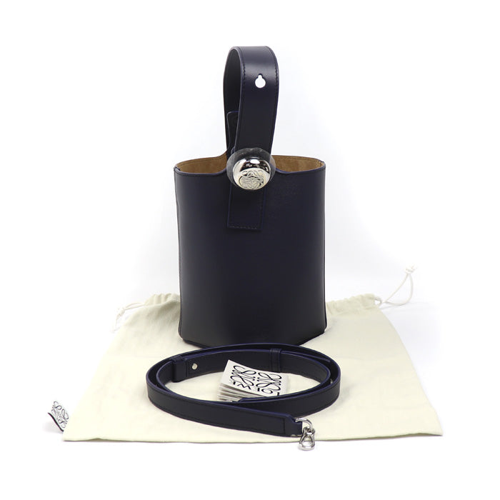 LOEWE ロエベ ぺブル バケットバッグ ミニ 2Wayショルダーバッグ ネイビー AANBBBMX01 レディース【中古】【極美品】