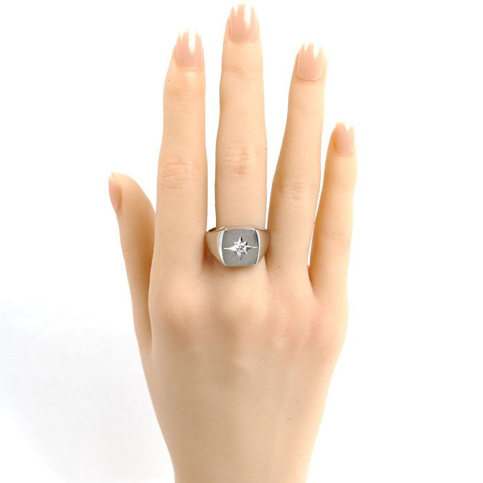 Pt900プラチナ 印台 リング・指輪 ダイヤモンド0.13ct 20号 18.8g メンズ【中古】【美品】