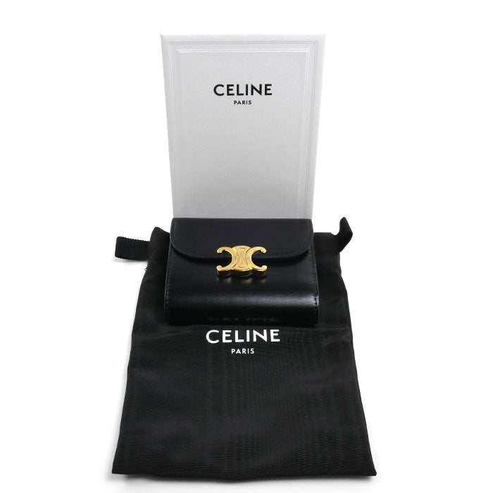 CELINE セリーヌ スモールフラップウォレット トリオンフ 三つ折り財布 ブラック 10D783DPV.38NO レディース【中古】【美品】