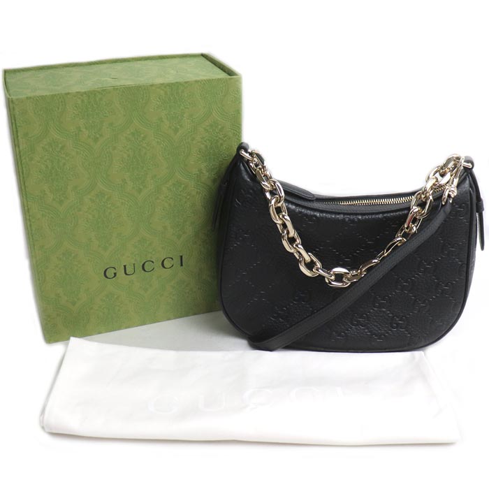 GUCCI グッチ GGエンブレム チェーンショルダー 2Wayショルダーバッグ ブラック 815409 IC レディース【中古】【極美品】