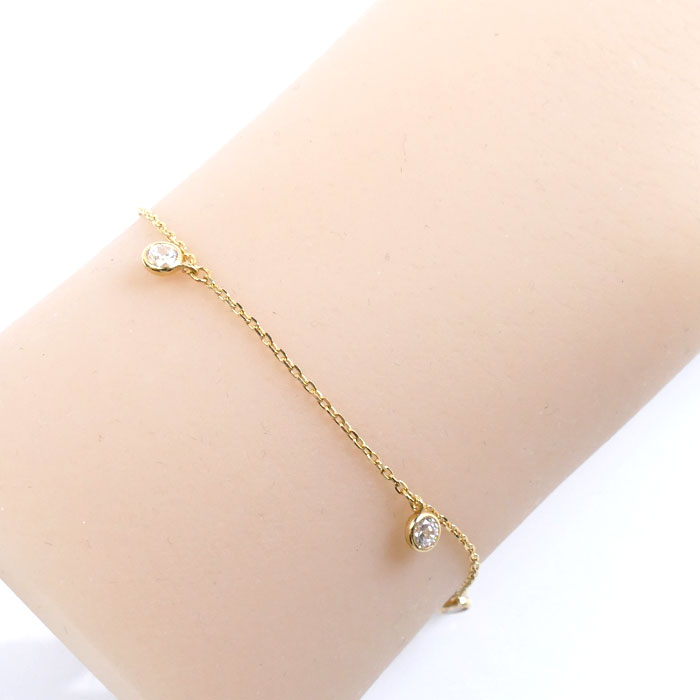 K18YG イエローゴールド CZ ブレスレット キュービックジルコニア 1.2g 15~18cm レディース【中古】