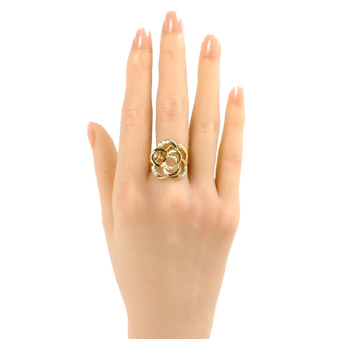 K18YG イエローゴールド ダイヤ リング・指輪 ダイヤモンド0.25ct 12号 5.3g フラワーモチーフ レディース【中古】