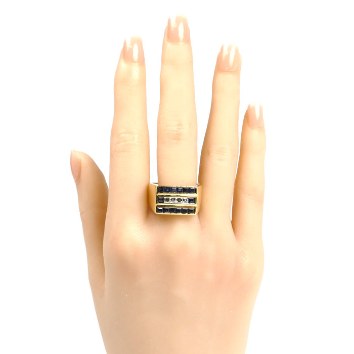 K18YG イエローゴールド サファイア ダイヤ リング・指輪 サファイア0.90ct ダイヤモンド0.40ct 22号 11.9g メンズ【中古】【美品】
