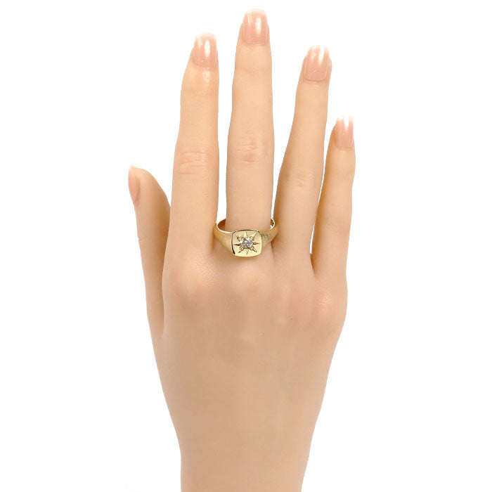 K18YG イエローゴールド 印台 リング・指輪 ダイヤモンド0.30ct 23号 6.6g メンズ【中古】