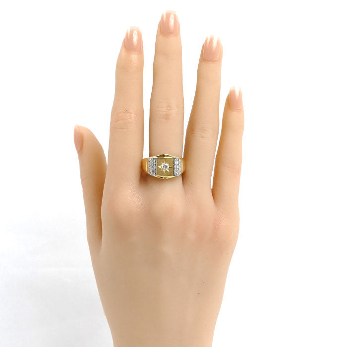 K18YG イエローゴールド Pt900プラチナ リング・指輪 ダイヤモンド0.18ct/0.09ct 20号 7.3g メンズ【中古】【美品】