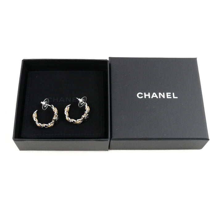 CHANEL シャネル メタル レザー ココマーク フープ ピアス レディース【中古】