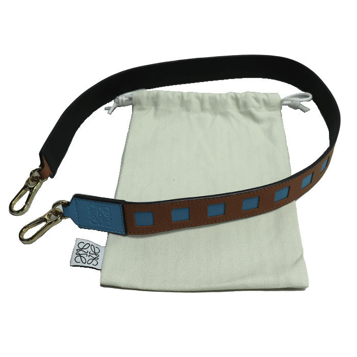 LOEWE ロエベ アナグラム バイカラー ショルダーストラップ ブラウン/ライトブルー 全長88cm レディース【中古】
