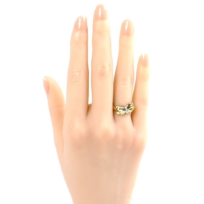 K18YG/Pt900 ダイヤ リボン リング・指輪 ダイヤモンド 7.5号 4.1g レディース【中古】