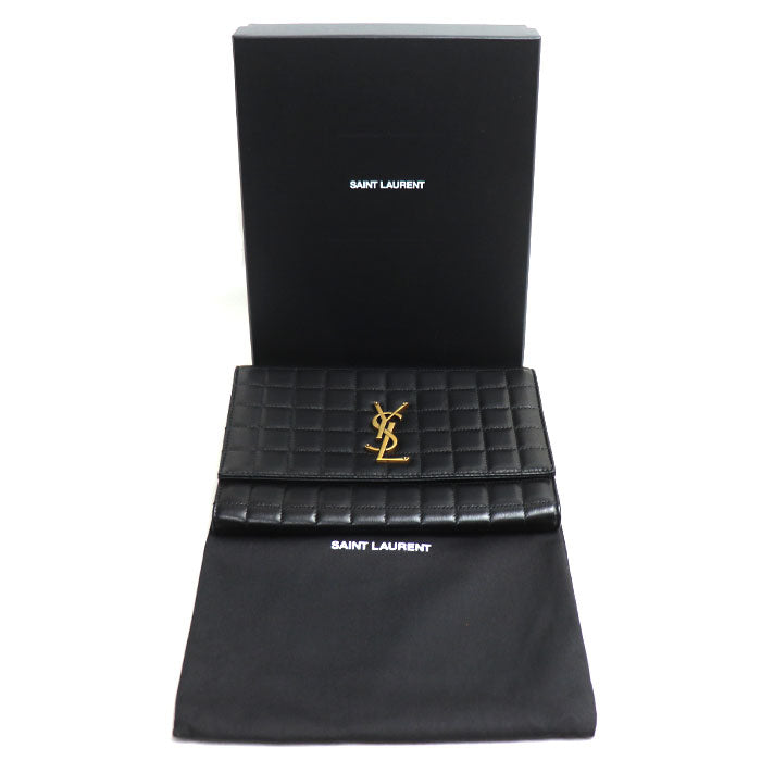 SAINT LAURENT PARIS サンローランパリ FLAP POUCH クラッチバッグ ブラック 759879 レディース【中古】【美品】