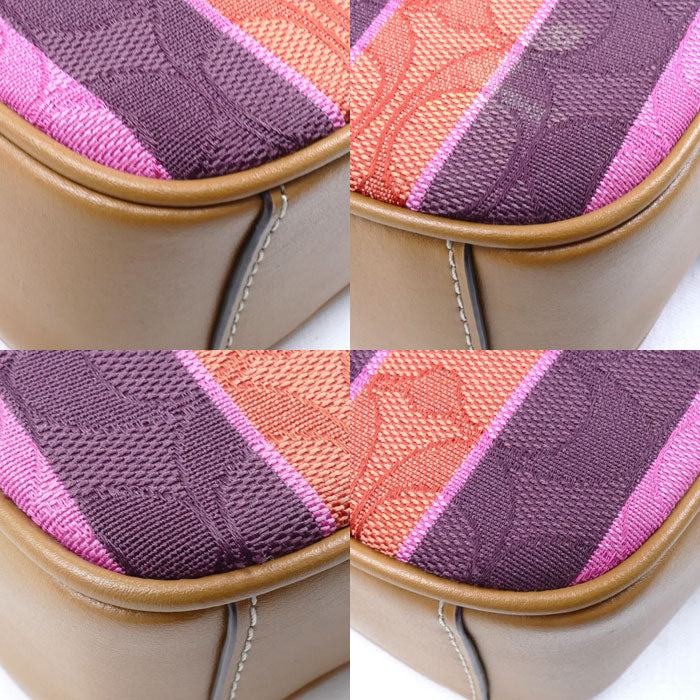 COACH コーチ シグネチャー ストライプ ミニカメラバッグ ショルダーバッグ マルチカラー C4222 ジャガード スムースレザー レディース【中古】