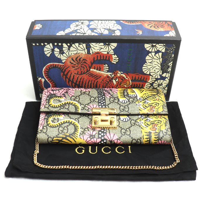 GUCCI グッチ GGスプリーム チェーンウォレット ベンガルトラ/桜柄 長財布 マルチカラー 453506 レディース【中古】【美品】