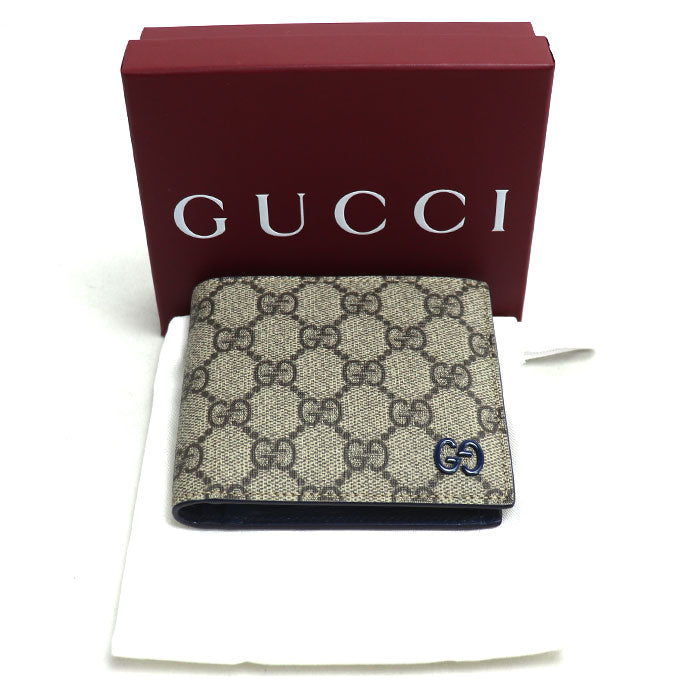 GUCCI グッチ GGコインウォレット 二つ折り財布 ベージュ ネイビー 768244 メンズ【未使用】【買取品】
