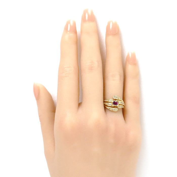 K18YG イエローゴールド ルビー ダイヤ リング・指輪 ルビー ダイヤモンド0.32ct 9号 5.2g レディース【中古】【美品】