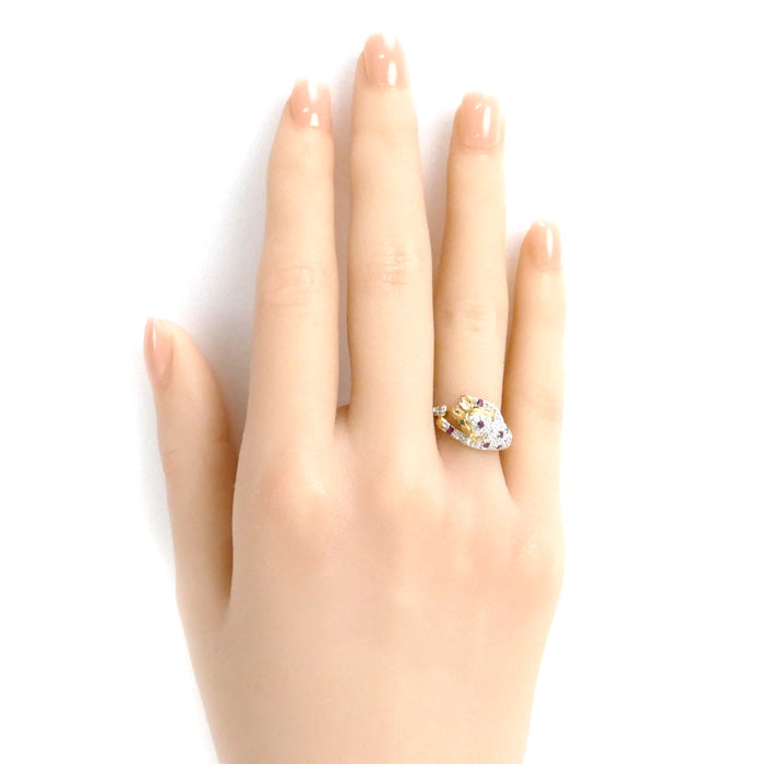 K18YG イエローゴールド パンサー リング・指輪 ルビー0.19ct エメラルド0.02ct ダイヤモンド0.03ct 13号 3.3g【中古】
